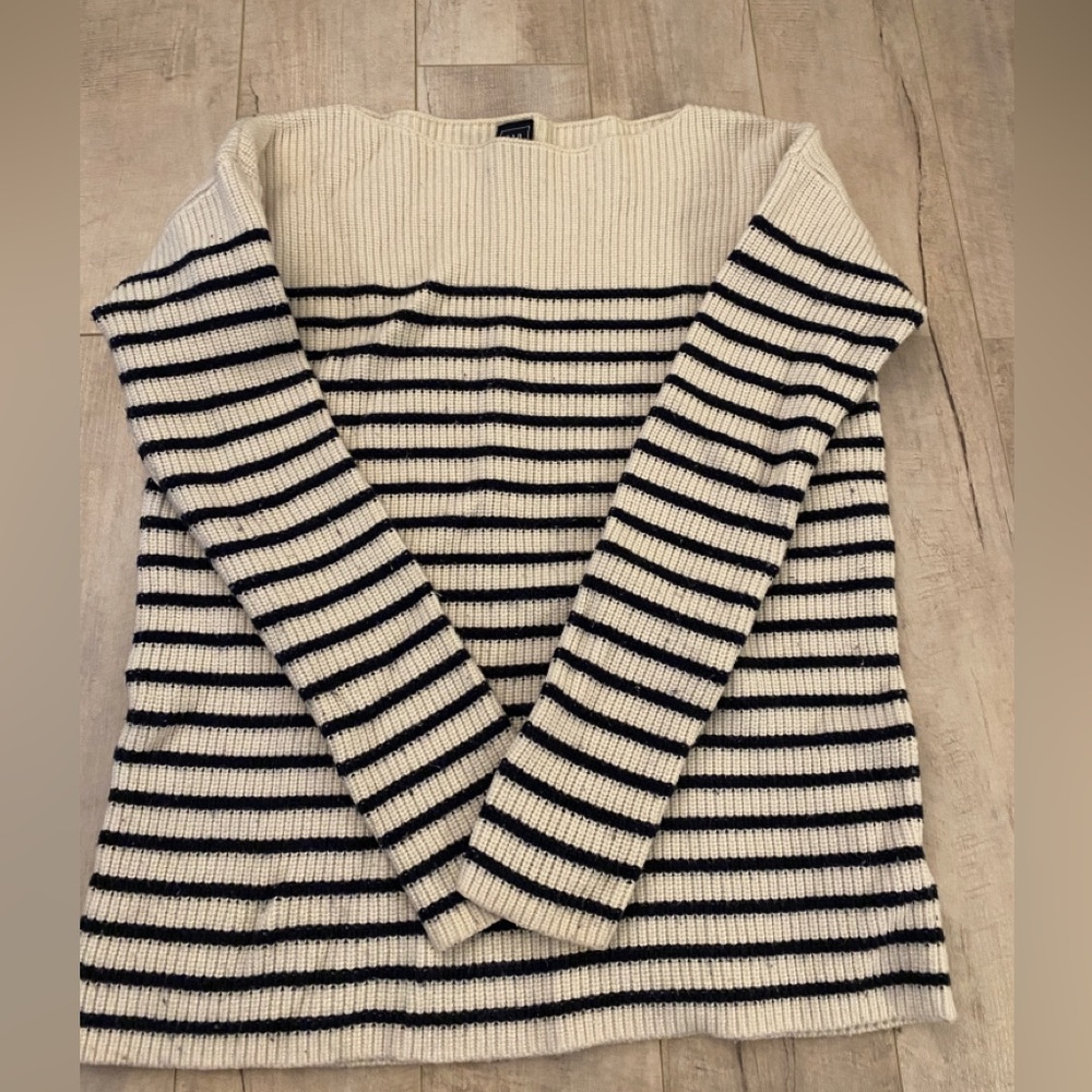 GAP BOAT NECK STRIPED LONG SLEEVE SWEATER WHITE WOMEN'S SIZE M